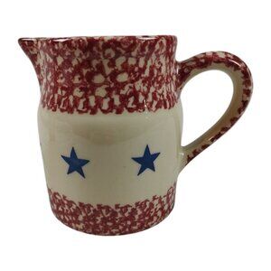 Roseville Pottery Red White Blue Star Spongeware Pitcher